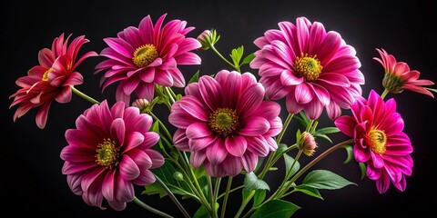 Obraz premium Stunning Candid Photography of Delicate Pink Wildflowers Set Against a Rich Black Background, Celebrating Nature's Beauty and Contrast in Stunning Detail