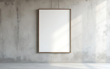 A framed artwork hanging on a textured concrete wall in a minimalist room, ideal for contemporary art displays with a sleek, urban feel.