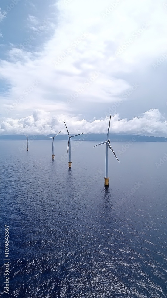 Poster an aerial view of wind turbines generating clean energy symbolizing the convergence of technology an
