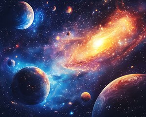 Journey Through Vibrant Galaxies and Surreal Planets