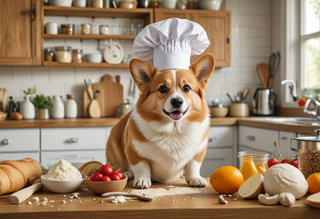 Corgi Chef in Kitchen