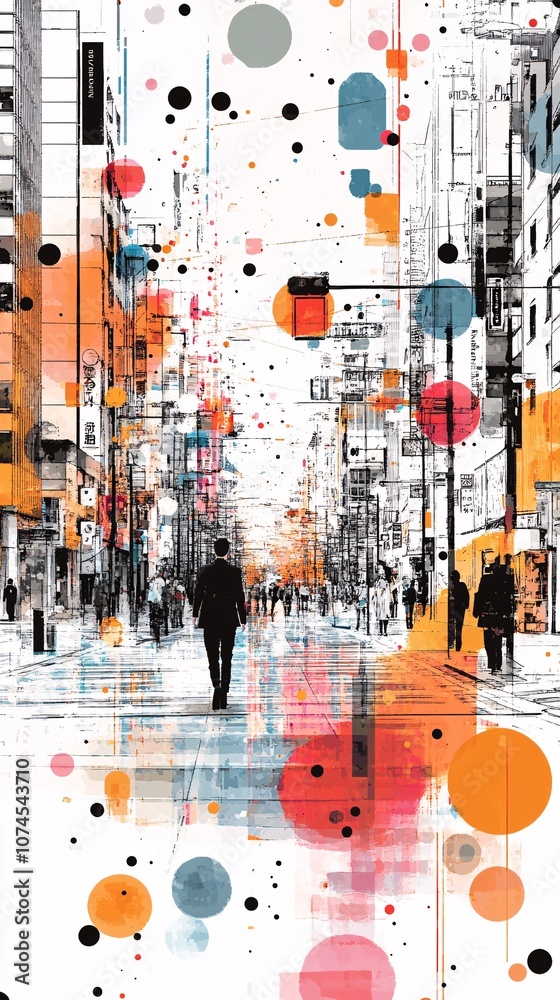Poster A digital illustration of smart city infrastructure with connected devices and data networks representing urban technology innovations with side empty space for text Stockphoto style