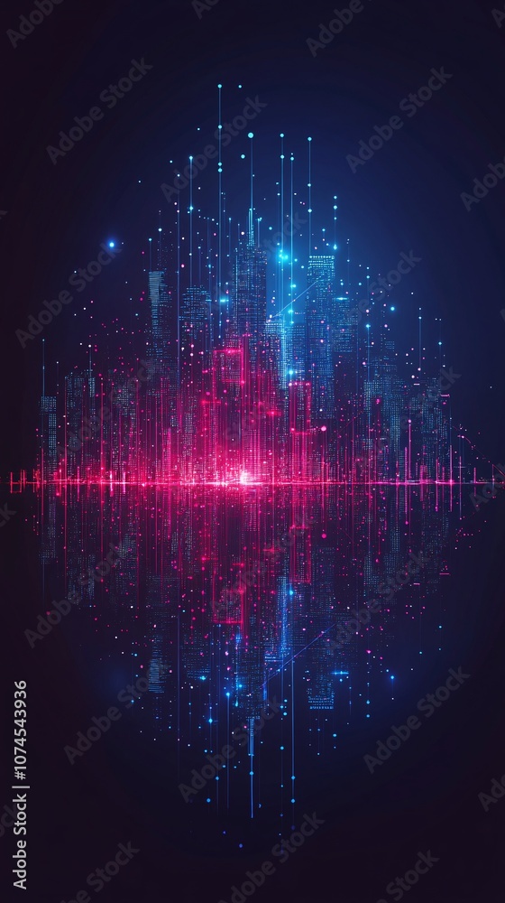 Aufkleber A digital illustration of smart city infrastructure with connected devices and data networks representing urban technology innovations with side empty space for text Stockphoto style