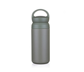 olive green stainless steel travel tumbler isolated on white background. thermo water bottle for hot and cold drinks. suitable For mockup & branding