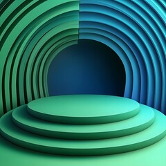 Obraz premium 3d rendering of mind green and blue abstract geometric background. Scene for advertising, technology, showcase, banner, game, sport, cosmetic, business, metaverse. Sci-Fi Illustration. Product displa
