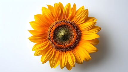 Fototapeta premium Closeup view of a beautiful and vibrant yellow sunflower blossom in full bloom,surrounded by lush green foliage and bathed in warm natural sunlight.