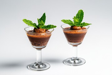 Fototapeta premium Deliciously layered organic ganache served in elegant small dessert glasses for a gourmet treat.