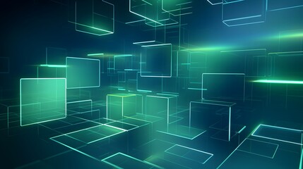 Fototapeta premium 3d rendering of mind green and blue abstract geometric background. Scene for advertising, technology, showcase, banner, game, sport, cosmetic, business, metaverse. Sci-Fi Illustration. Product displa