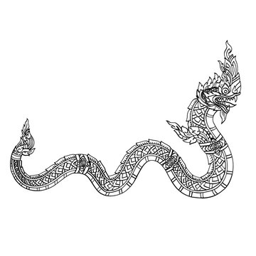 Thai Traditional tattoo design.The Naga is king of snake and Thai dragon live in Himmapan