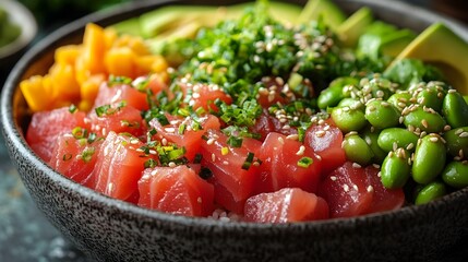 Colorful and Vibrant Vegetable Salad Bowl Filled with Fresh and Healthy Ingredients like Tomatoes,Peas,and Avocado for a Balanced and Nutritious Meal.