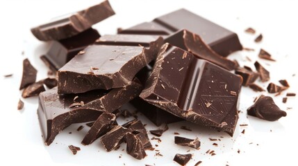 Chocolate pieces on a white background