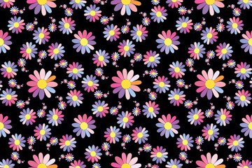 Colorful floral pattern on a black background creating a lively and cheerful ambiance