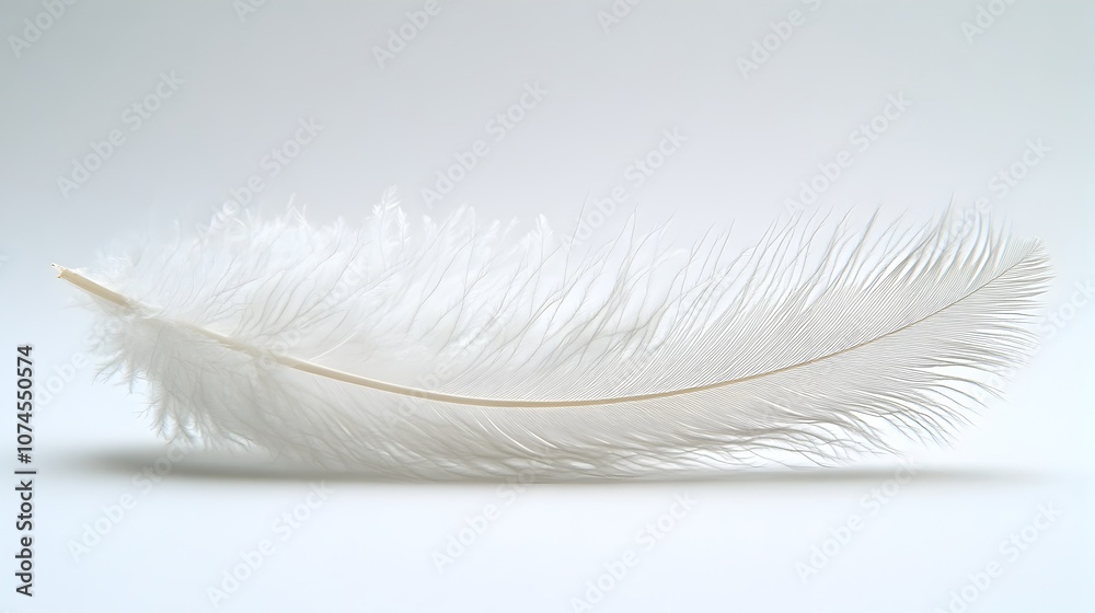 Fototapete delicate white feather floating in the air with a serene and elegant aesthetic. the soft,wispy plume