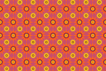 Vibrant floral pattern with yellow flowers on a bright red-orange background