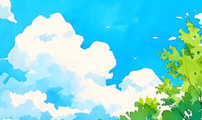 Fototapeta premium Bright Sunny Sky with Clouds in Blue Background, Generative AI 