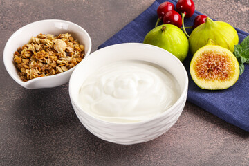 Traditional homemade Greek yoghurt with granola