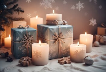 Christmas spa background with candles, cozy winter decor, and soft seasonal ambiance