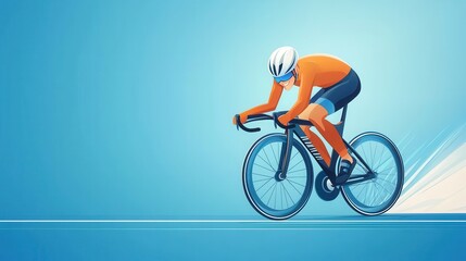 Explore the dynamic world of cartoon flat design featuring a smiling cyclist in action on a race track