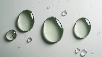 Water Droplets on Gray Surface, Macro Top View of Transparency and Texture, Ideal for Science and Education Concepts.