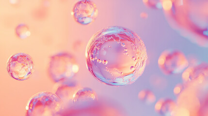 Glistening Oil Bubbles on Light Canvas, Semi-Transparent Spheres with Reflective Sheen. Elegance in Simplicity, Aerial Phenomenon.