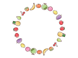 果物の円形フレーム_手描き
