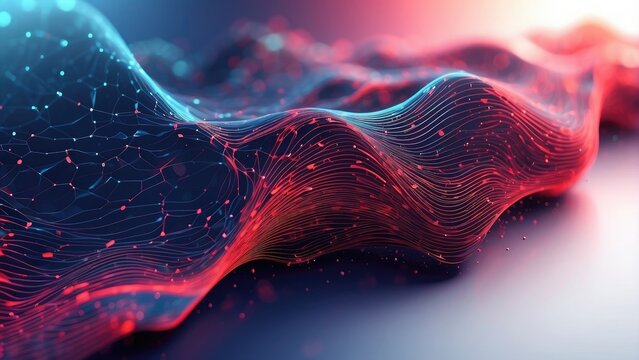 Digital graphic abstract background for artificial intelligence foundations, neural networks, digital data storage, particle flow, and technological processes