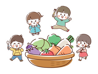 野菜と子供のイラスト_手描き