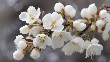 The Snow Willow had begun to bloom. A species indigenous to Japan. Rosaceae. The branches droop like willows, and the tiny white flowers that bloom on them create the impressio