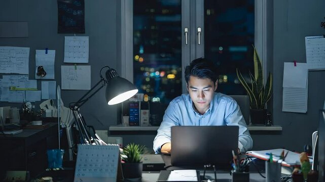 Working overtime in the office late at night [4K]