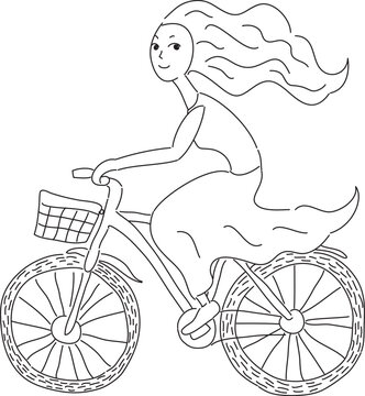 woman riding bicycle line art clip art preview