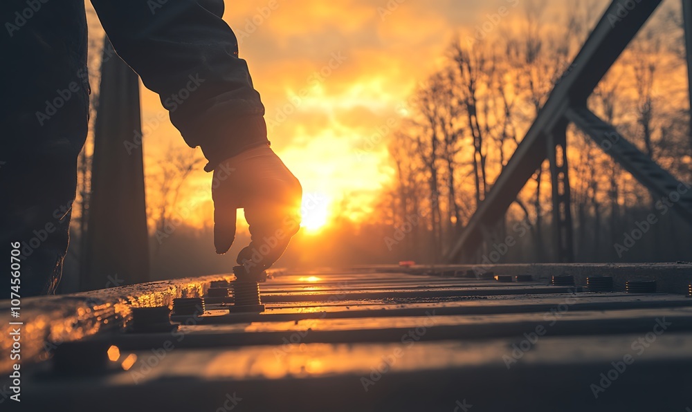 Aufkleber a hand reaches towards a sunlit horizon, casting warm colors across a tranquil setting and highlight