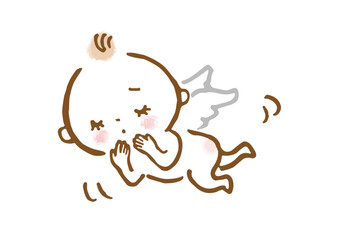 Obraz premium 悲しい表情で飛ぶカワイイ天使の手描きイラスト