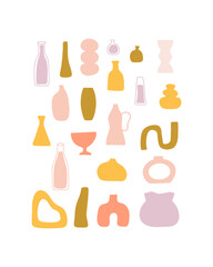 Artistic Collection of Vibrant, Minimalist Vases Featuring Unique Shapes and Soft Color Palettes, Ideal for Home Decor, Design Projects, and Creative Inspirations