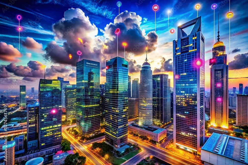 Aufkleber urban exploration photography depicting cloud computing and data management concepts with futuristic