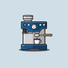 Cute coffee maker vector in a minimalist style, with bold lines, vibrant colors, and an adorable design
