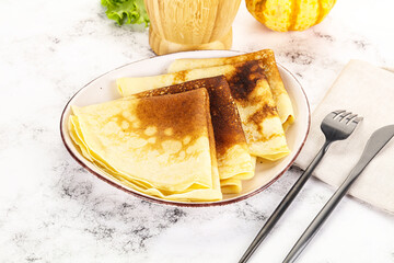 Homemade pancakes heap for breakfast