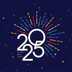 Fototapeta premium 2025 colorful fireworks card template with numbers and stars