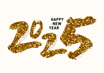 2025 gold glitter numbers, New Year hand-written vector logo