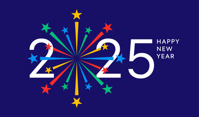 2025 fireworks poster, colorful New Year numbers with stars