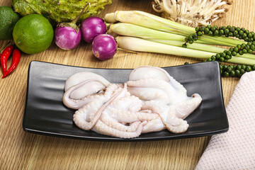Delicous fresh raw uncooked octopus