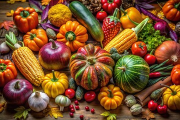 Vibrant Collection of Fresh Seasonal Vegetables Showcasing Autumn Harvest with a Diverse Array of Colors and Textures in a Beautiful Food Photography Setting