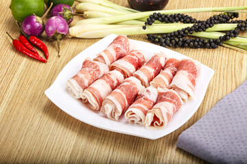 Raw beef bacon for grill