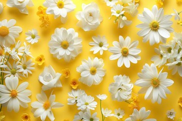 White Flowers on Yellow Background