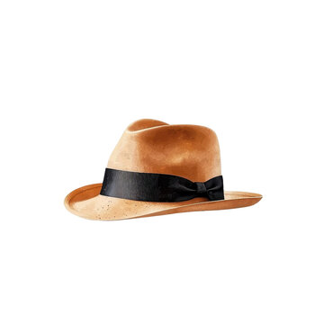 Watercolor style fedora hat, isolated on a white background. PNG