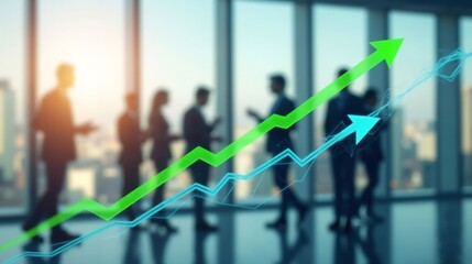 Double Exposure of Business Professionals with Upward Financial Graph and Cityscape, Signifying Growth and Success