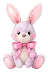 Obraz premium pastel pink soft bunny toy decorated with a pink bow, in a watercolor style