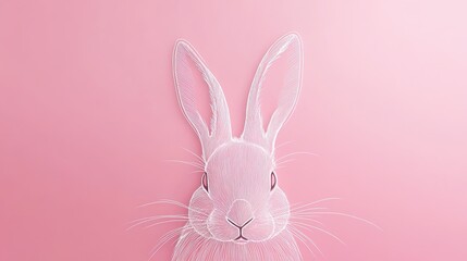 Fototapeta premium Minimalistic line art of bunny on pastel pink background