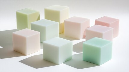 Obraz premium Soft Pastel Colored Cubes on a Light Background Creating a Serene and Aesthetic Arrangement for Abstract and Minimalist Visual Projects
