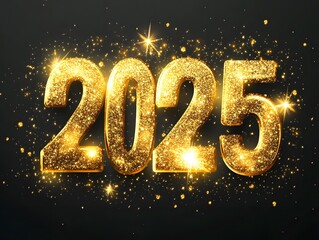 Festive New Year 2025 Celebration with Golden Christmas Decorations, Shimmering Baubles, and Evergreen Branches on Textured Blue Background for Holiday Cheer