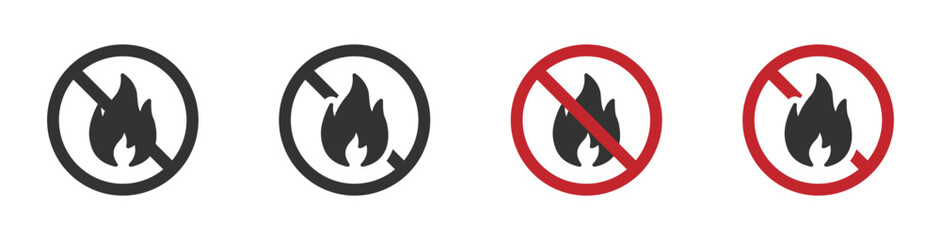 No fire vector icon. Fire prohibited icon. No fire icon. Fire is not allowed vector signs